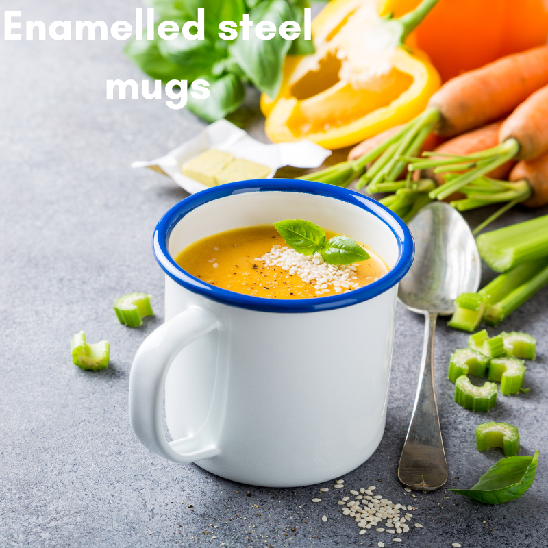 Enamelled steel mugs